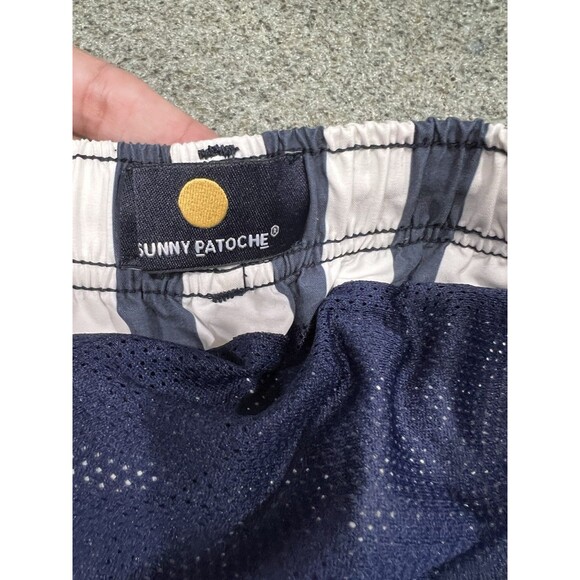 Sunny Patoche Men Swim Shorts Lined Pockets Blue White Striped Size Large - Picture 3 of 13